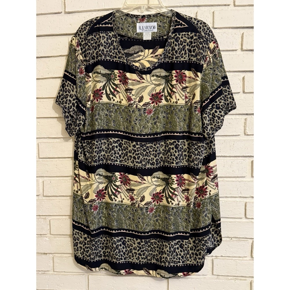 Vintage R. J. Stevens by Carol Escritor Multi Print Short‎ Sleeve Top Size 16